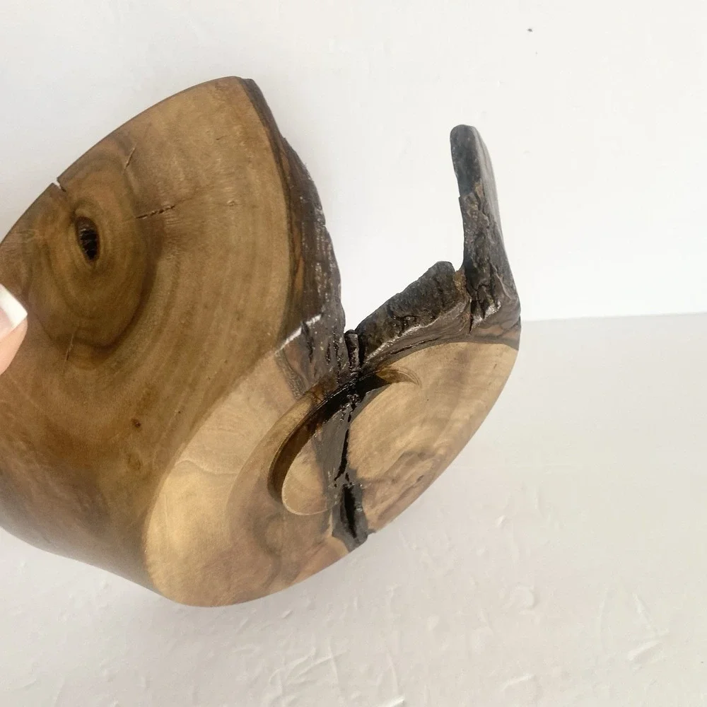 Hand Turned Wooden Bowl Artisan Handmade Live Edge Wood Key Coin Tray Rustic Art